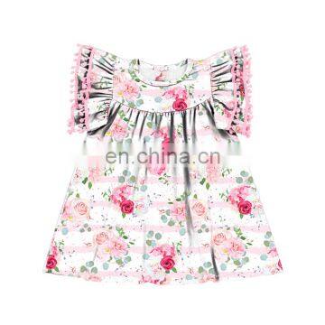 Pink Flower Printed Girls' Dress Girls Kids Children Frock Model