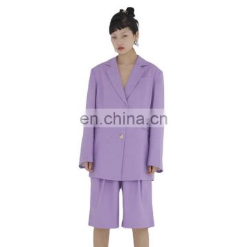 TWOTWINSTYLE Casual Blazer For Women Notched Collar Long Sleeve Pockets Designer Purple Coats