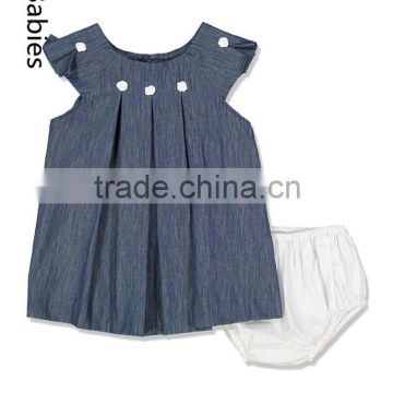 Girls summer outfits 2016 baby denim pleated dress and fancy bloomers