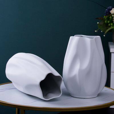 Dry Flower Water Wave Special Shape Custom White Large Ceramic Vase Decoration For Living Room