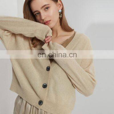 Women's Cashmere Wool Solid Color Cardigan With Buttons photo-2
