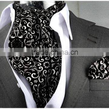 Black White Pairsley Cravat, Brown scarf, with Pocket Square