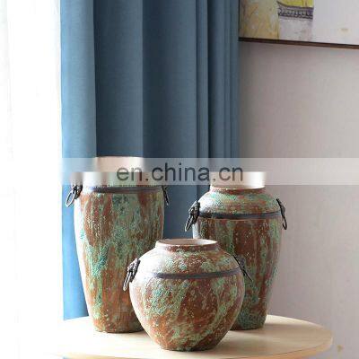 3pcs a Set Table Top Decorative Coated Green Bubble Pottery Table Flower Vase photo-2