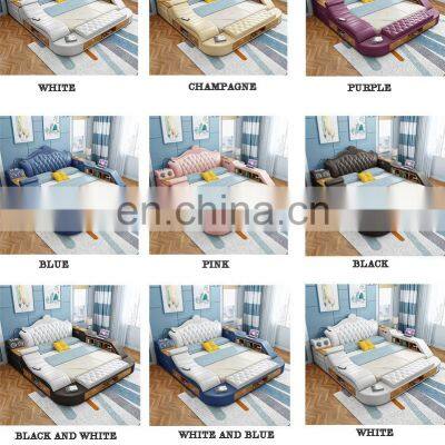 For Prefab House Modern Leather Fabric Furniture Beds Multifunction Storage With Massage Music Leather Beds