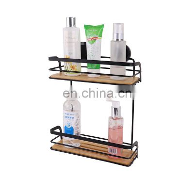 Suction Design Kitchen Storage Bamboo 2 Layers Rack Wall Mounted Bathroom Racks