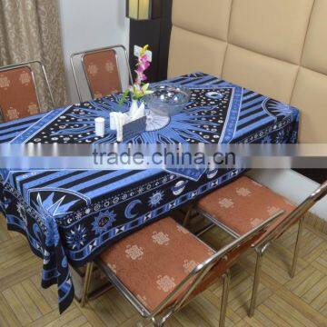 Indian Cotton Table Cloth Black-Blue Sun & Moon Printed Dinning Table Cloth Vintage Wall Hanging Throw Bed Sheet Cover TC57