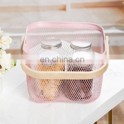 New Manufacture Hot Selling Popular Metal Wire Iron Big Size Picnic Fruit Basket White With Wood Handle Kitchen Home Storage photo-4