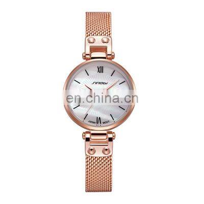 SINOBI 2021 Fashion Lady Watches Roman Number Watches Genuine Leather Mesh Band Japan Quartz Reloj S9818L