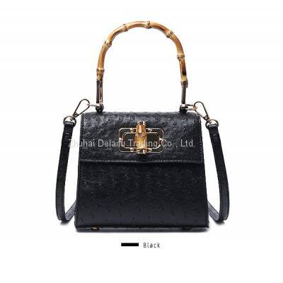 Hot-selling Ostrich Print Manual Small Package Ladies Trapezoid Bamboo-handle Handbag photo-4