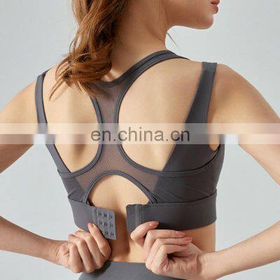 2023 New Style Adjustable Fixed Pads Shockproof Gym Sports Bra Women Sexy Mesh Workout Trainig Fitness Wear High Impact Bra Top