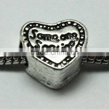 Some one Special Text Heart Shape Zinc Alloy Beads with Round Hole