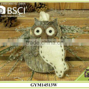 Holloween decoration birch bark night owl with snow