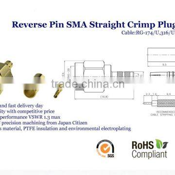 Reverse Pin SMA Straight Crimp Plug Male connectors