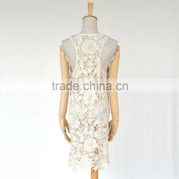Hot Selling Racer Back Design Cotton Transparent Sleeveless Long Crochet Lace Tops photo-3