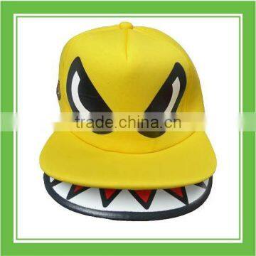 Top Quality Mr Shark Open Mouth Baby Lion Embroidery Adjustable Snapback Polyester Mesh Yellow Cap For Outdoor