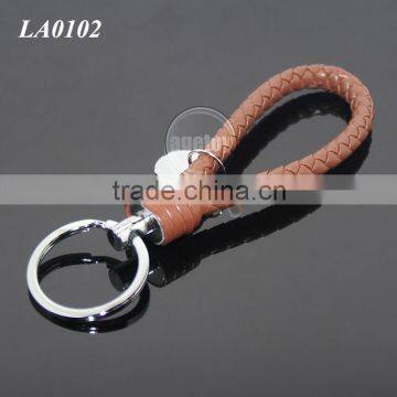 Hot Sale Manual Hand Braided Rope Silver Round Metal Tag Braided Leather Cord Brown Leather Straps Keychain With Braid Leather photo-2