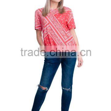 OEM Brand New 3D Print Bandana Red Latest Women Sublimation Printing T-shirt photo-4