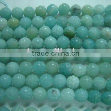 Natural stone amazonite lotus flower round beads jewelry