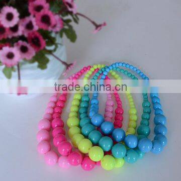 2014 new design yiwu colorful chunky round beaded necklace