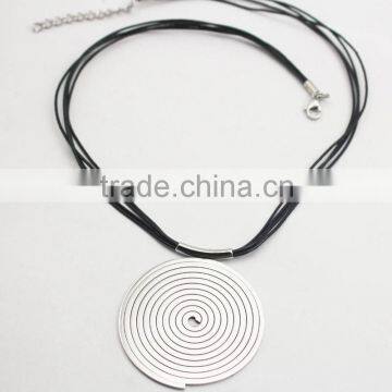 Rope Chain Stainless Steel Large Round Pendant Necklace photo-3