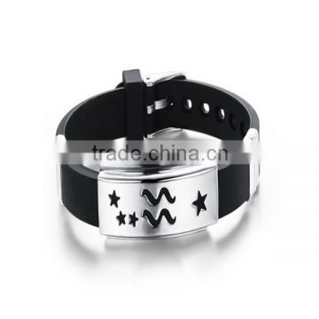 decoration 12 zodiac stainless steel silicone tag bracelet metal