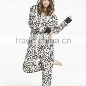 Wholesale Leopard Cute Hooded Zip Jumpsuit One Piece Romper