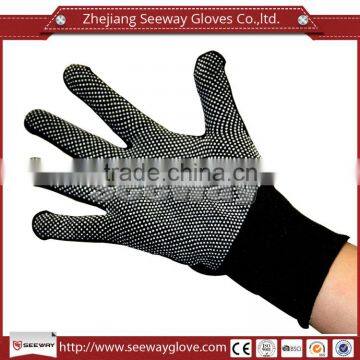 Seeway Black Polyester Knitting with White PVC Dots on Palm Anti Slip Abrasion Resistant Non Disposable Gloves for Work Safety