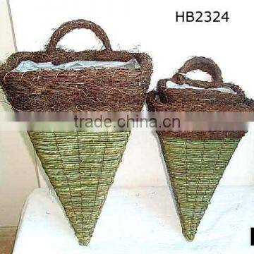 Wall basket,rattan wall basket,wall planter,Rattan Hanging Basket,green leaf rope basket,wicker basket,hanging flower basket