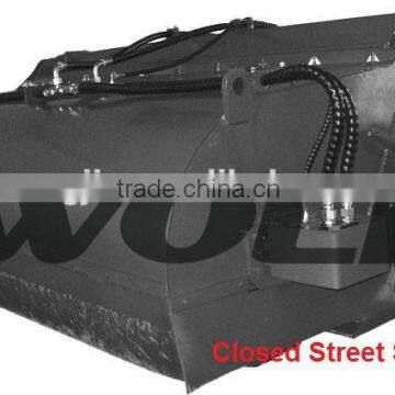 closed road sweeper on loader, wheel loader attachments