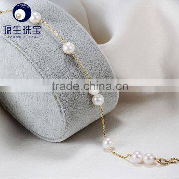 Elegant Women Akoya White Pearl Charm Bracelets 18k Gold Chain 17cm