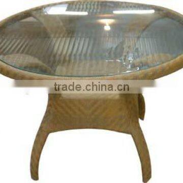 round outdoor rattan table with tempering glass