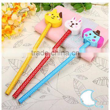 Creative cartoon pencil with animal eraser topper hb pencil for stationery