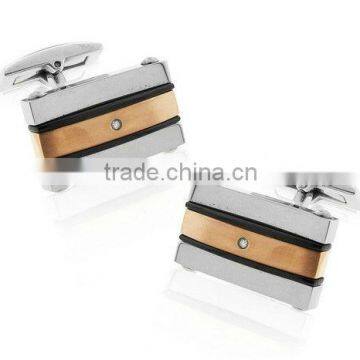 Moise Two-tone Stainless Steel Cubic Zirconia Rectangle Cufflinks Case Wedding Cufflinks