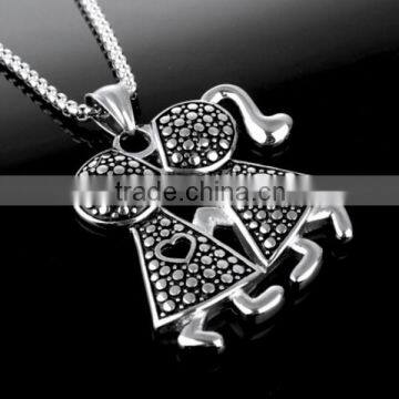 Fashion unisex's black silver tone stainless steel couple pendant