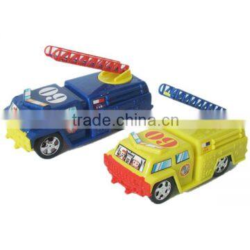 Cartoon pull back toy yellow fire engine