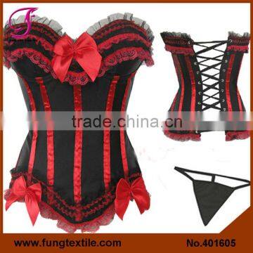 401605 Ladies Sexy Vintage Satin Ribbon Red And Black Corset