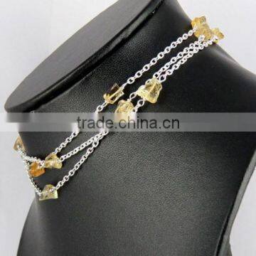 Designer Rough Citrine 925 Sterling Silver Chain, Silver Jewelry Wholeseller, Silver Jewelry India Supplier