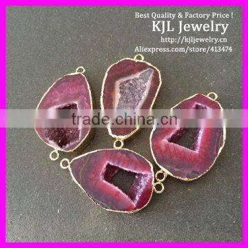 GZKJL-CT0025 HOT !!! NEW Natural Druzy Agate Red Slice Connectors