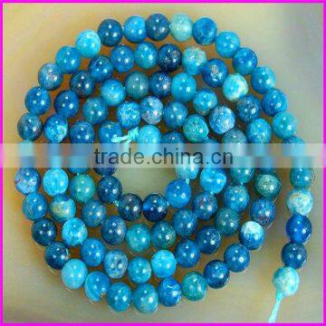 KJL-BD5045 Natural Neon Blue Apatite Smooth Polished Round Beads