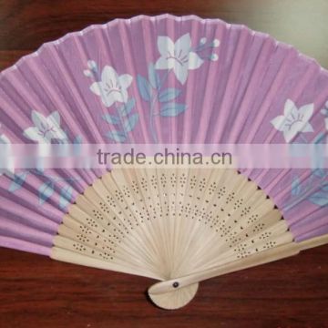 Customized silk/cotton/polyester hand fan bamboo handle with your logo