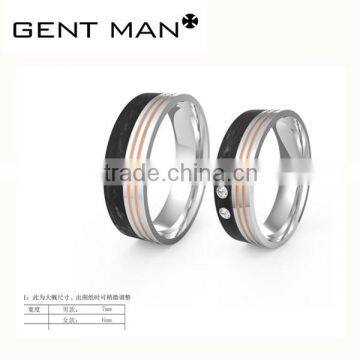 Black Carbon Fiber Engagement Ring stainless steel Wedding Ring with CZ