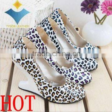 Hot sale mirror surface leopard pattern synthetic pu leather for shoes bags handbags