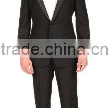 2014 Top Quality 100% wool Classic Black Satin Lapel two Pieces groom wedding suit