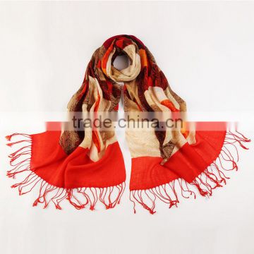 New 2016 winter flowers printed tassel wool scarf