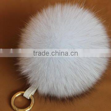 Fluffy Big Round 14cm Blue Fox Fur Pom Poms with Keychain