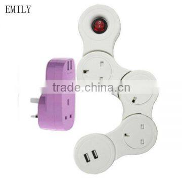 3 outlets uk snake rotate usb power strip