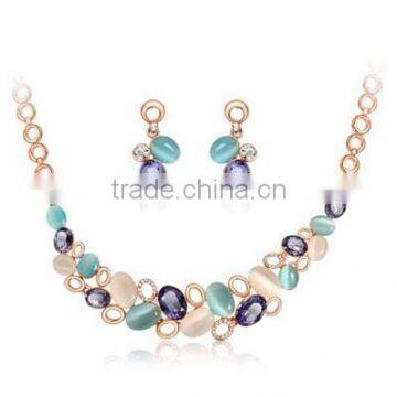 High Quality Crystal Jewelry Sets Opal Colorful Stone Hollow Circle Gold Plated Statement Chain Necklaces And Earring Sets photo-2