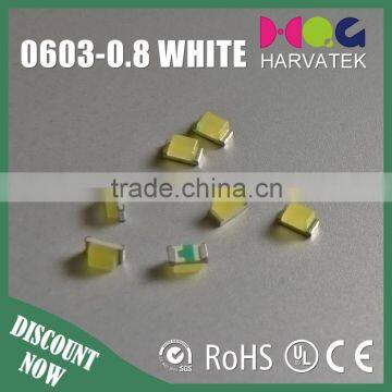 0.8T surface mount 25mA sanan chip ultra bright 0603 1608 pure white smd led