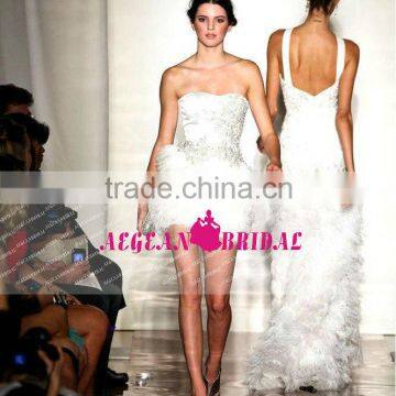 Style S2914 new york fashion walk ostrich feather white bandage dress