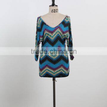 NEW ARRIVAL stripe dress v neck batwing sleeve for fat ladies OEM&ODM supply